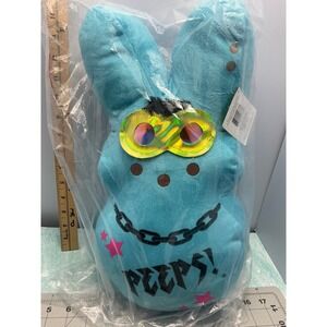 Blue Peeps Bunny Plush Easter Stuffed Animal Large with Glasses Chain